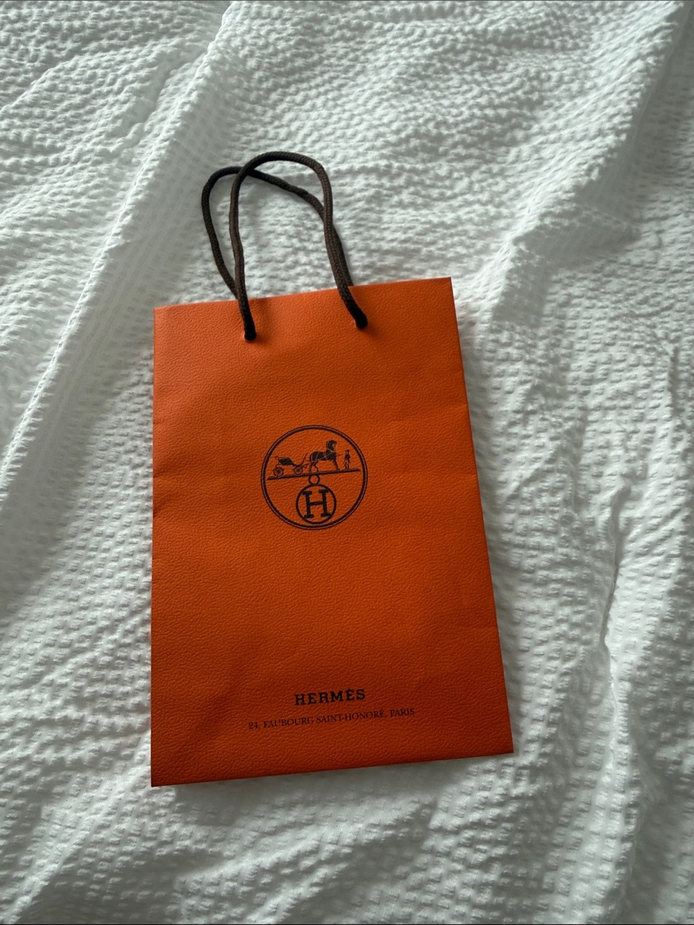 Hermes Orange Paper Shopping Bag with Brown Rope Handles
